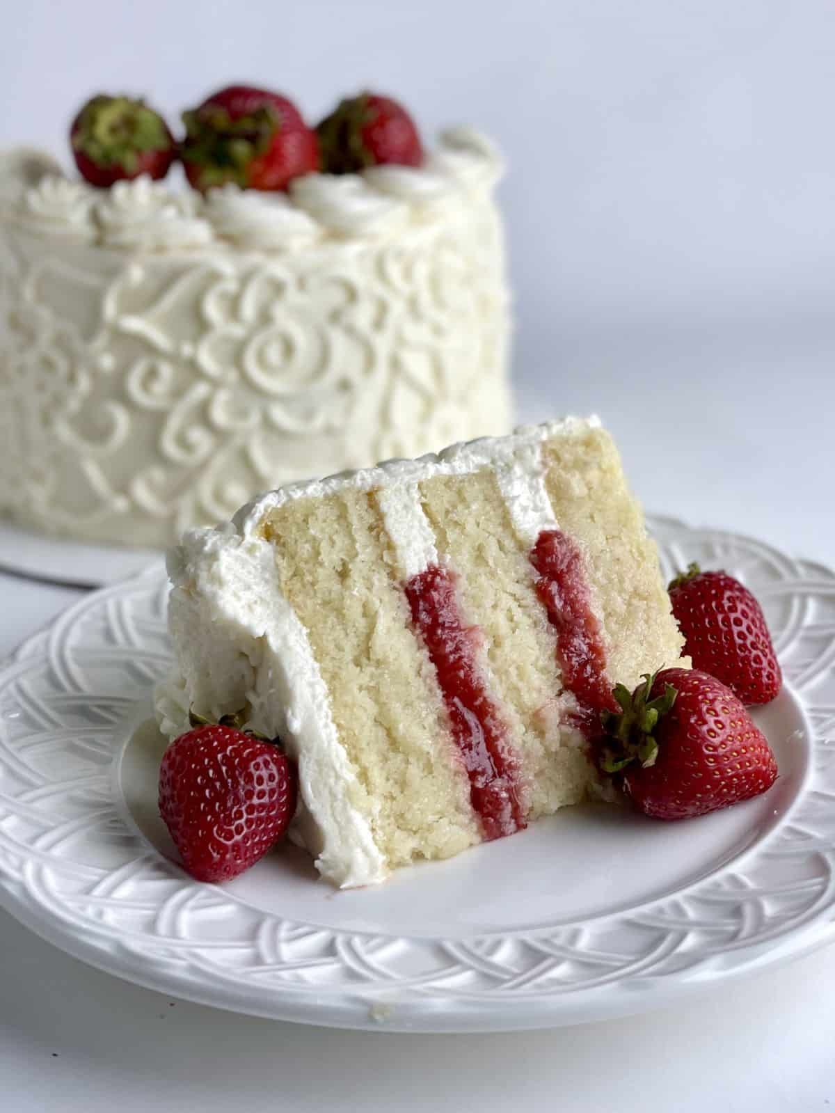 Moist Vanilla Cake with Strawberry Filling