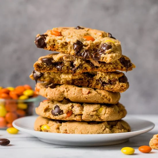 Giant Reese Pieces Chocolate Chip Cookies
